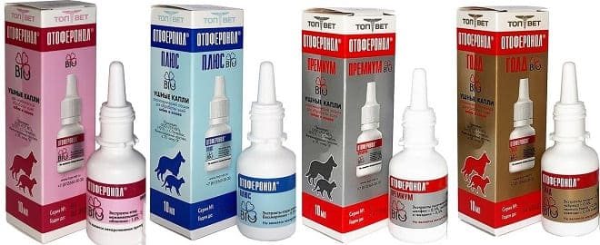 4 typer av hygieniska örondroppar Otoferonol Bio för hundar