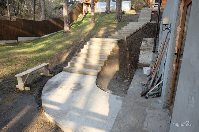 concrete base for stairs on the site