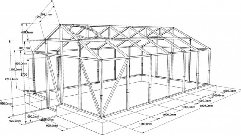greenhouse drawing with straight walls