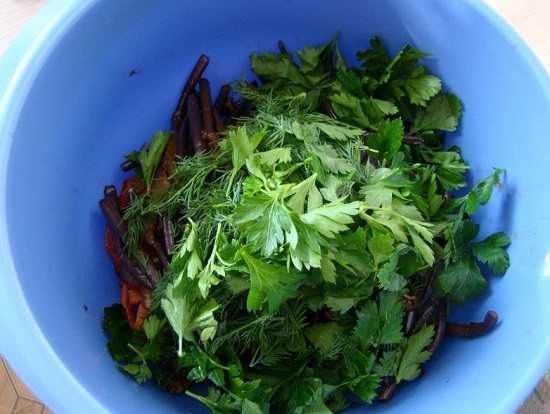 Add greens to salad