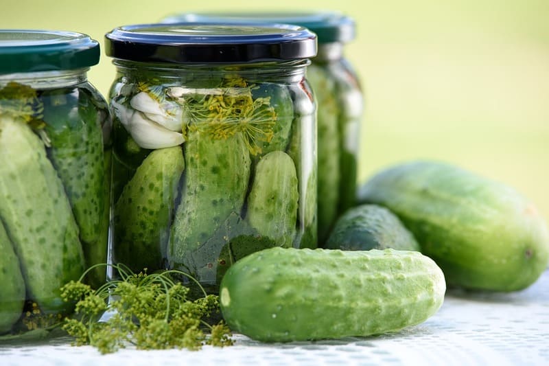 Photo of canned food. cucumbers