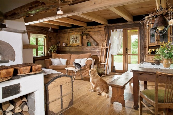 Interior inside a country house in a rustic style