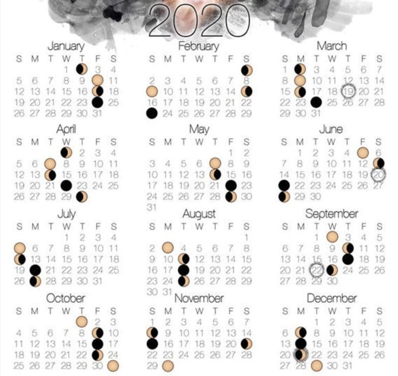 Image of the lunar calendar for 2020