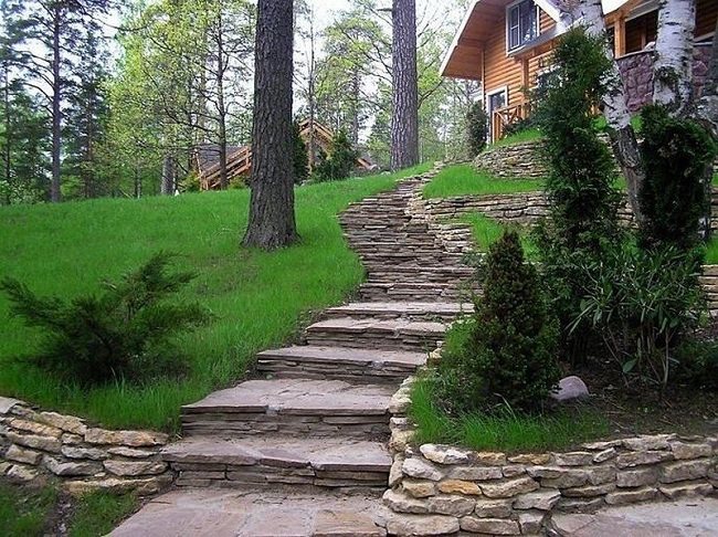 stone steps in an area with a slope