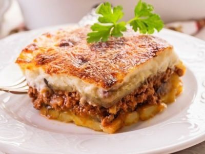 Moussaka in Greek with eggplant
