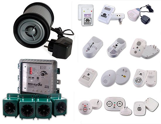 The picture shows several different models of ultrasonic insect and rodent repeller.