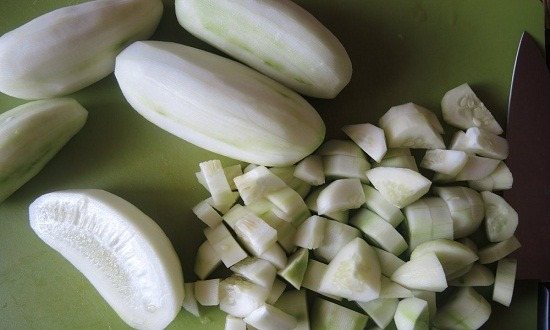 peel, cut cucumbers