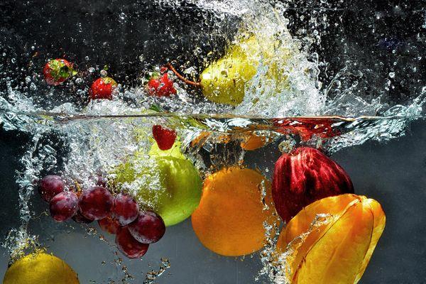 vegetables and fruits in water