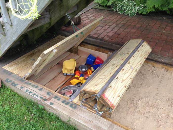 do-it-yourself sandbox with a bench cover
