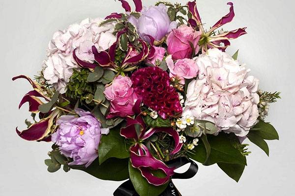 peonies and hydrangea in a bouquet