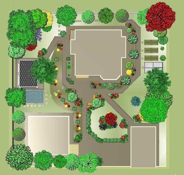 План за озеленяване на квадратен парцел на селска къща