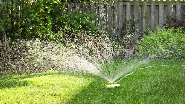 watering the lawn in the country