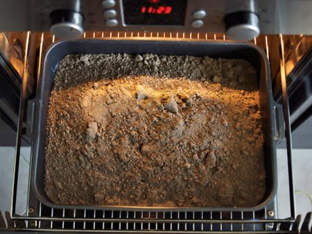 calcining the soil in the oven