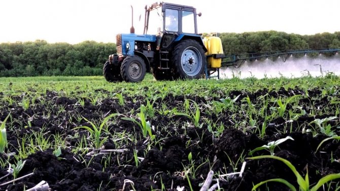 traktor spray ang patlang ng mga kemikal