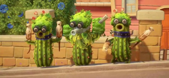 three funny cactus