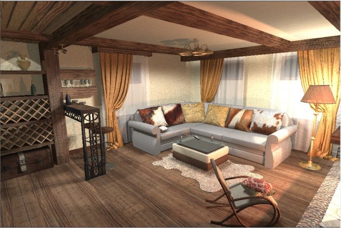 Cozy decor with wooden beams on the ceiling