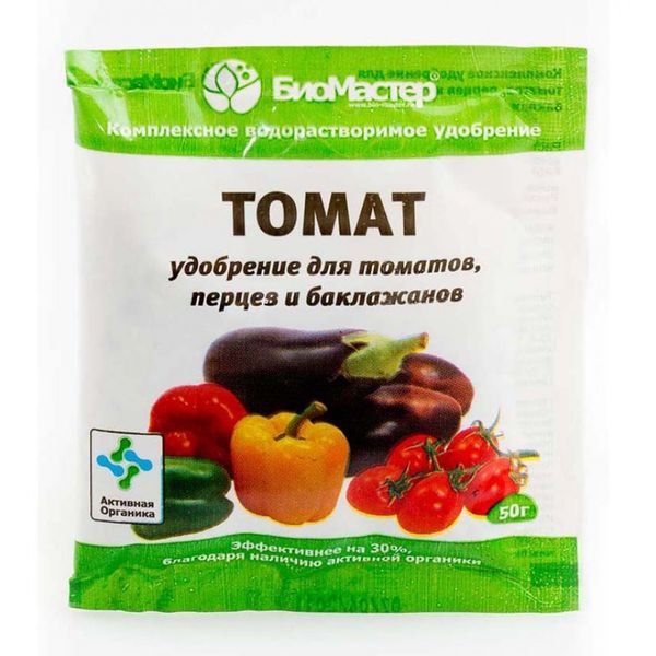 Som toppdressing kan du använda ett komplext gödselmedel för tomater.