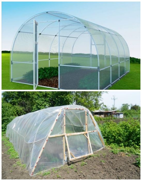 Alternativ för att skapa växthus med en ram av rör och beslag.